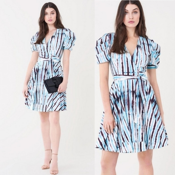 New DVF Indra Cotton Poplin Tie Dye Rain Mini Wrap Dress NWT Small - Picture 1 of 16